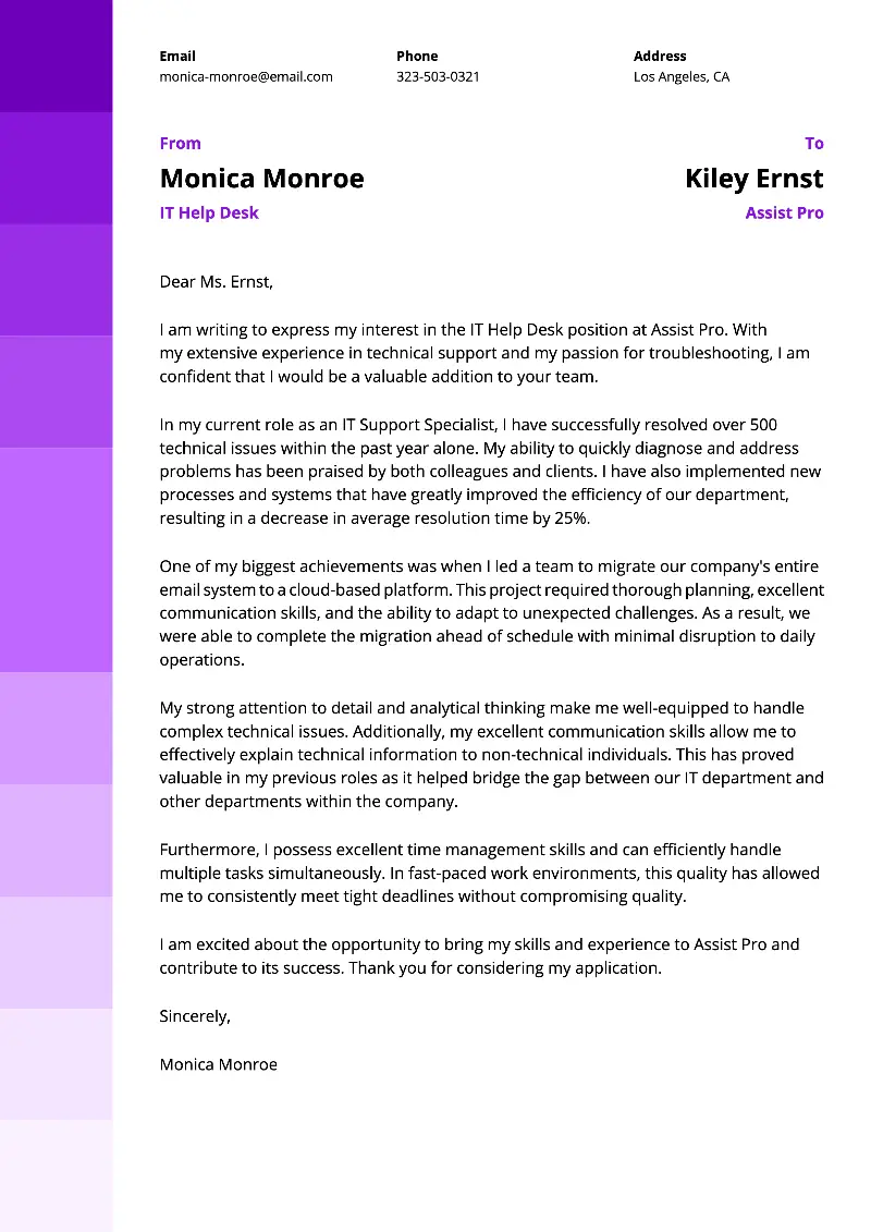 IT Help Desk Cover Letter