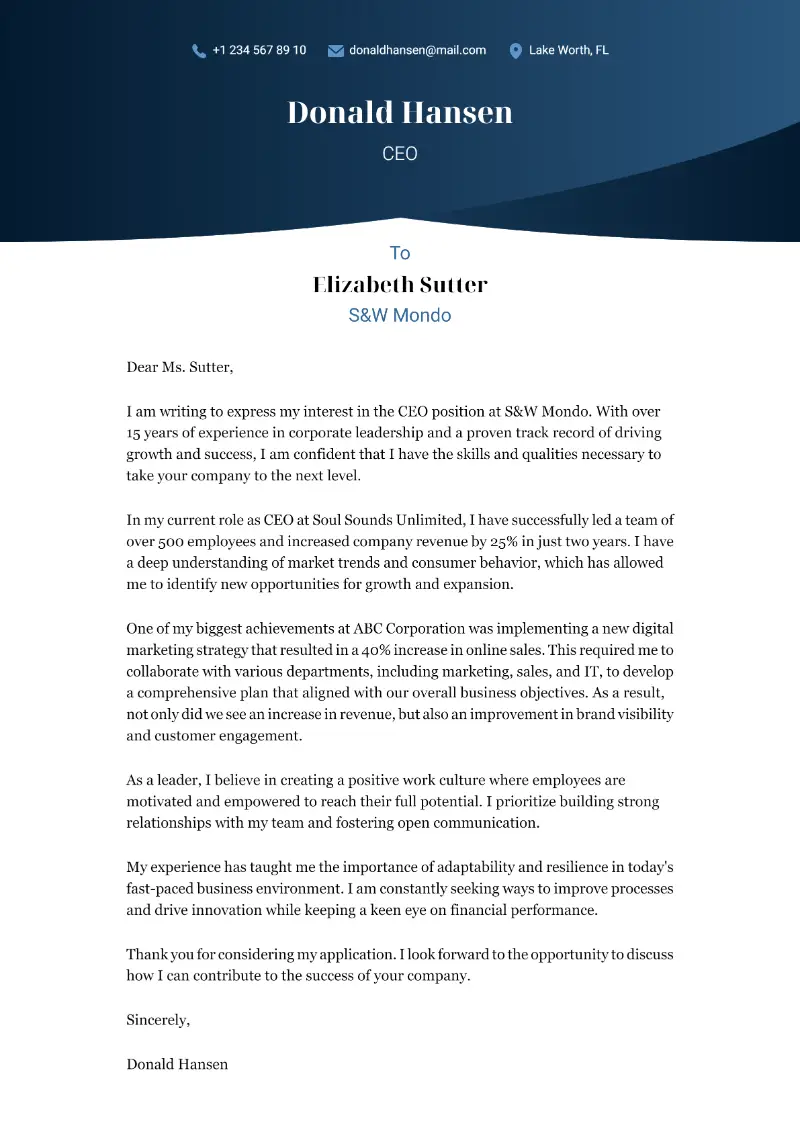 CEO Cover Letter