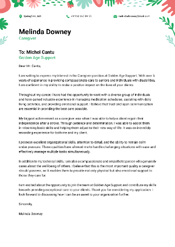 Caregiver Cover Letter Caregiver Cover Letter