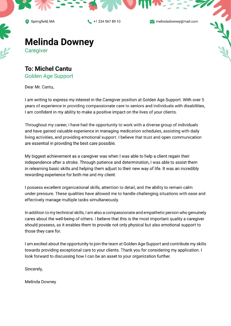 Caregiver Cover Letter