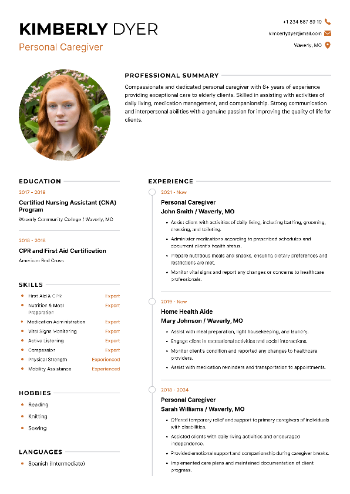 Personal Caregiver Resume