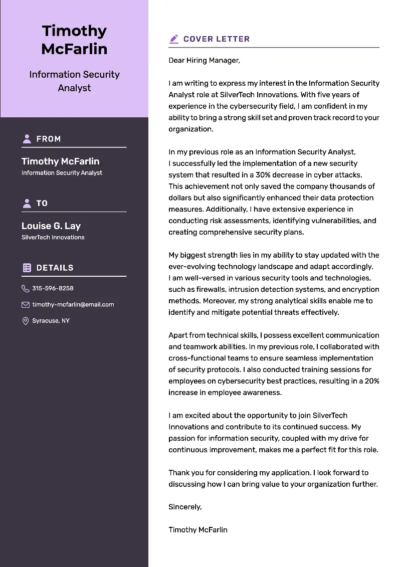 Information Security Analyst Cover Letter Information Security Analyst Cover Letter