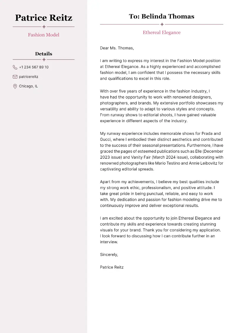 Fashion Model Cover Letter Fashion Model Cover Letter