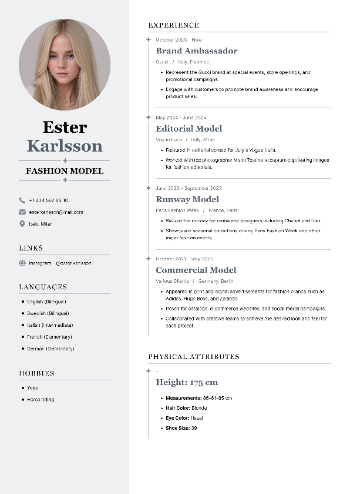 Fashion Model Resume Fashion Model Resume