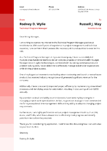 Technical Program Manager Cover Letter Example Technical Program Manager Cover Letter Example