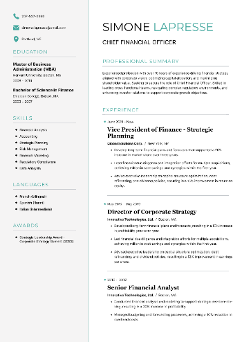 Chief Financial Officer Resume Chief Financial Officer Resume