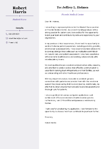 Student Nurse Cover Letter Example Student Nurse Cover Letter Example