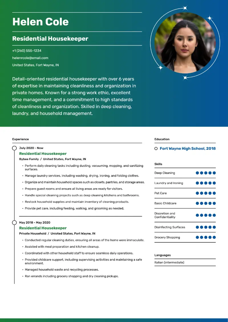 Residential Housekeeper Resume Residential Housekeeper Resume