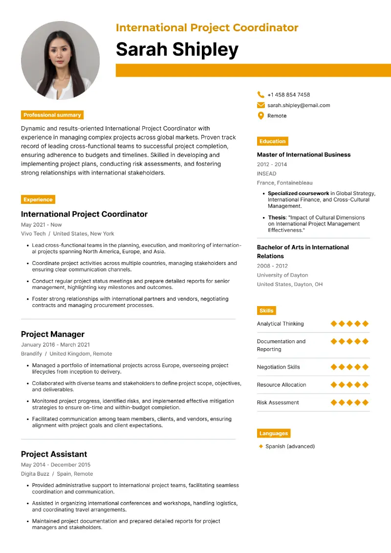 International Project Coordinator Resume International Project Coordinator Resume