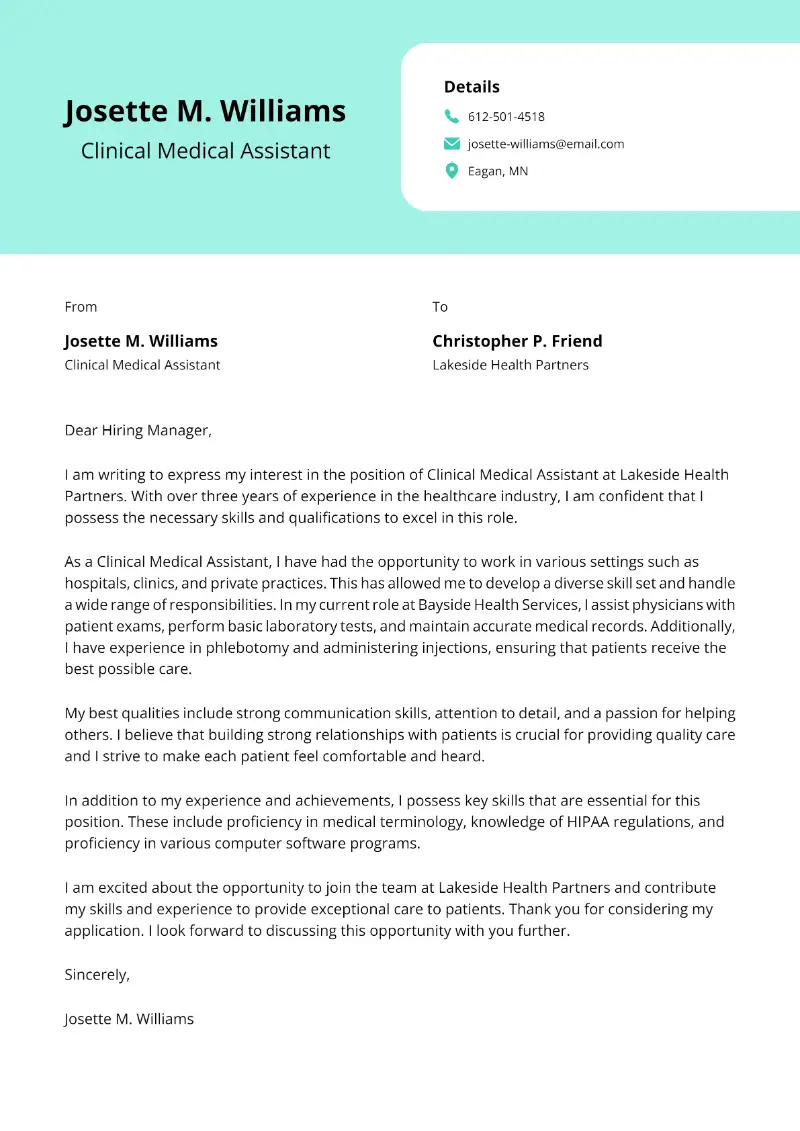 Clinical Medical Assistant Cover Letter Clinical Medical Assistant Cover Letter