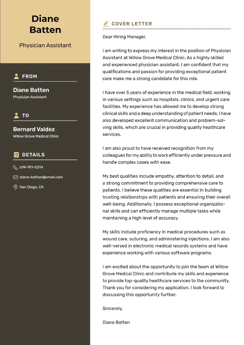 Physician Assistant Cover Letter Physician Assistant Cover Letter