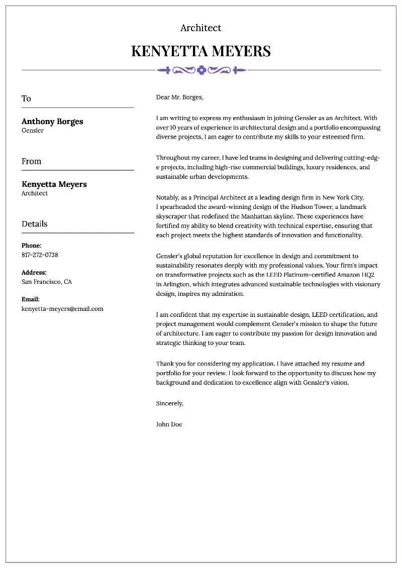 Architect Cover Letter