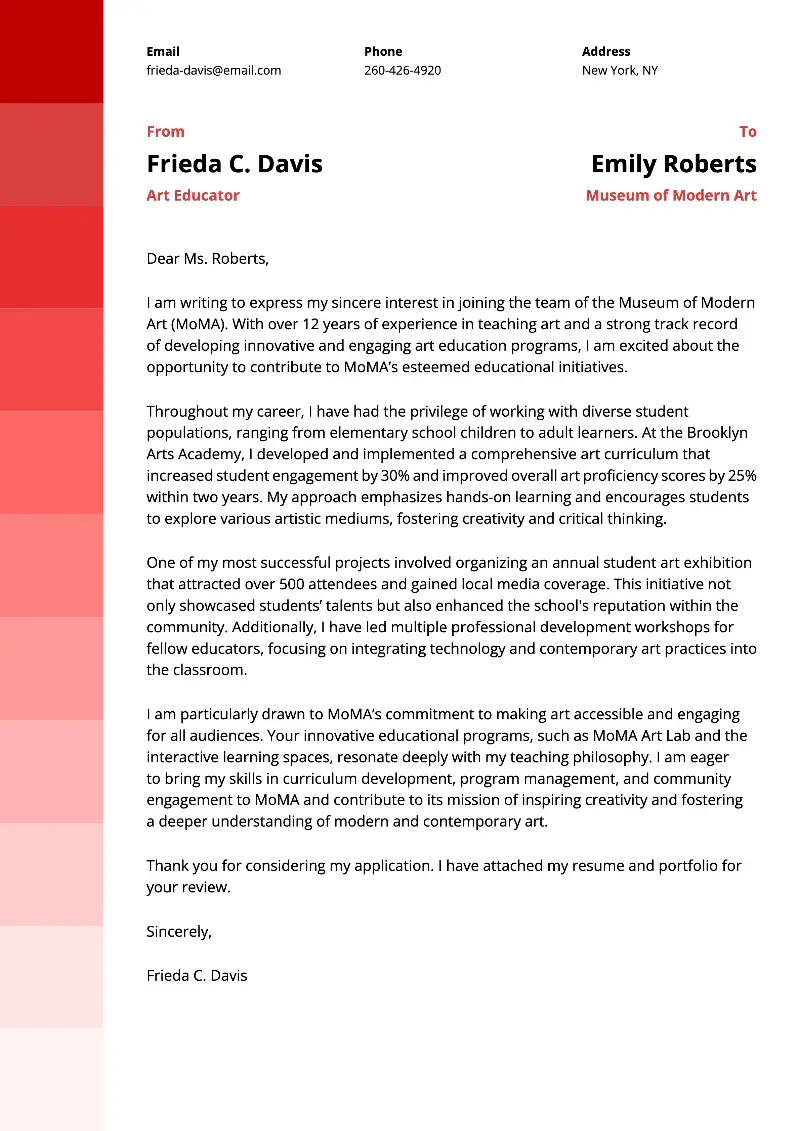 Art Educator Cover Letter