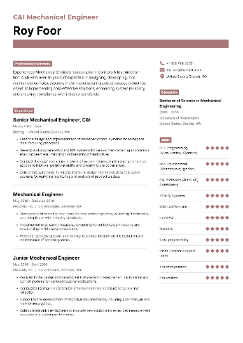 C&I Mechanical Engineer Resume C&I Mechanical Engineer Resume