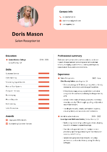 Salon Receptionist Resume Salon Receptionist Resume