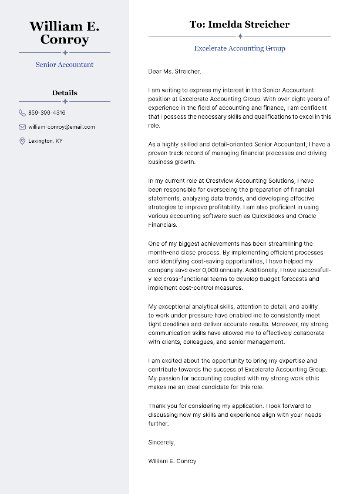 Senior Accountant Cover Letter Sample Senior Accountant Cover Letter Sample