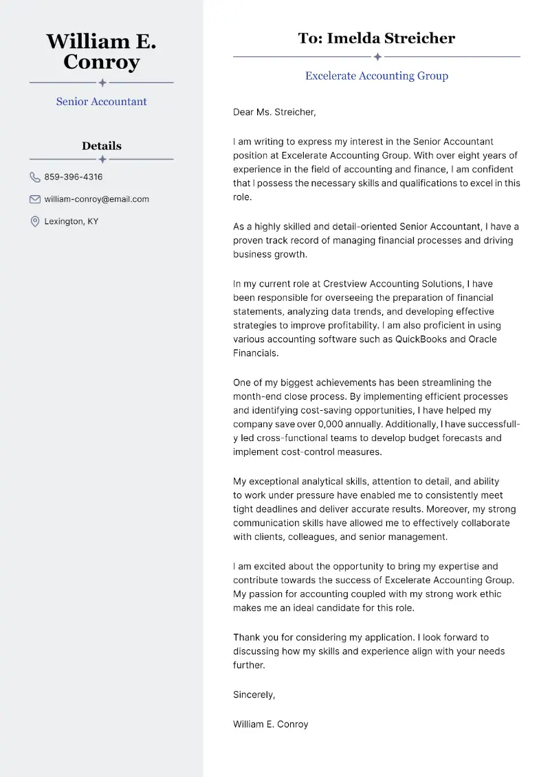 Senior Accountant Cover Letter Senior Accountant Cover Letter