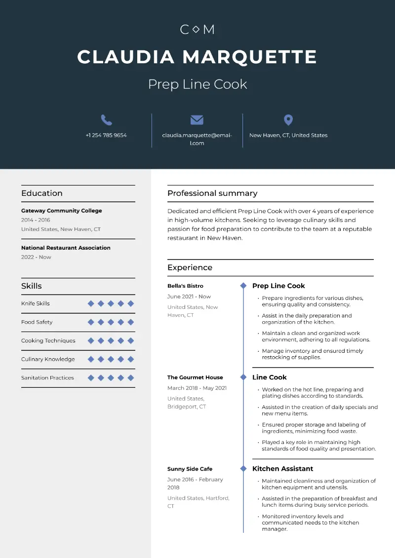 Prep Line Cook Resume Prep Line Cook Resume
