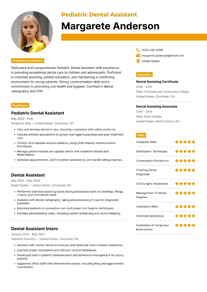 Pediatric Dental Assistant Resume