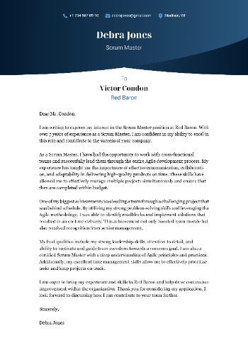 Scrum Master Cover Letter