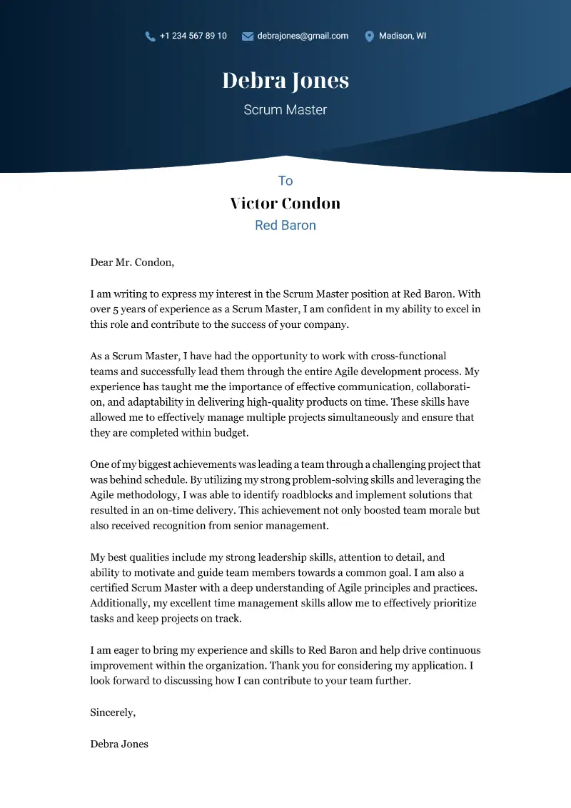 Scrum Master Cover Letter Scrum Master Cover Letter