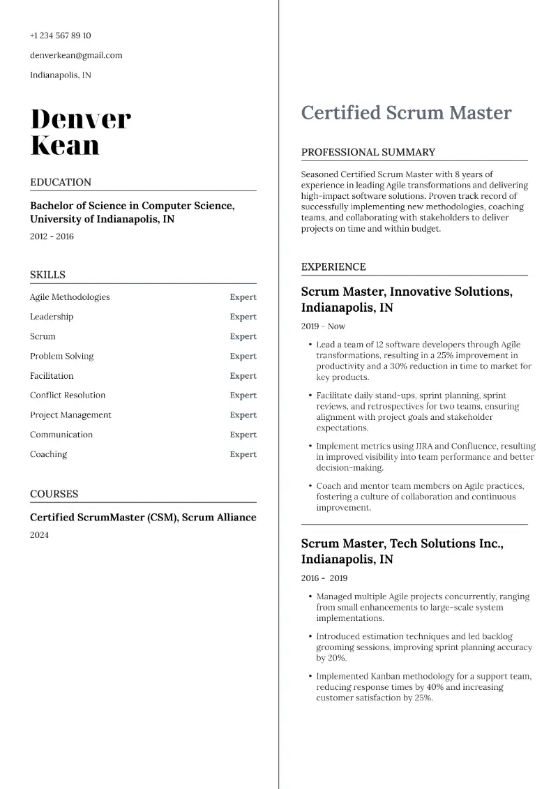 Scrum Master Resume Samples and Templates for 2024