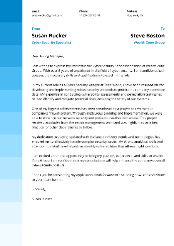 Cyber Security Specialist Cover Letter