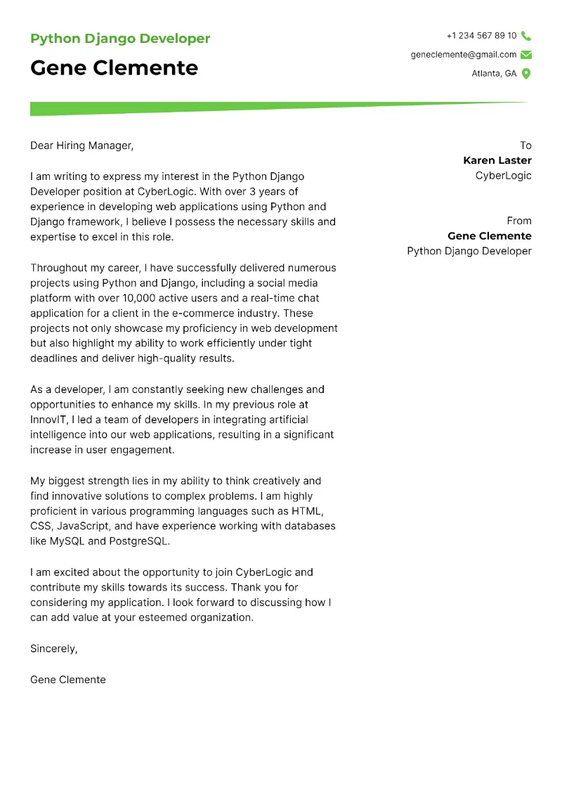 Python Django Developer Cover Letter Python Django Developer Cover Letter