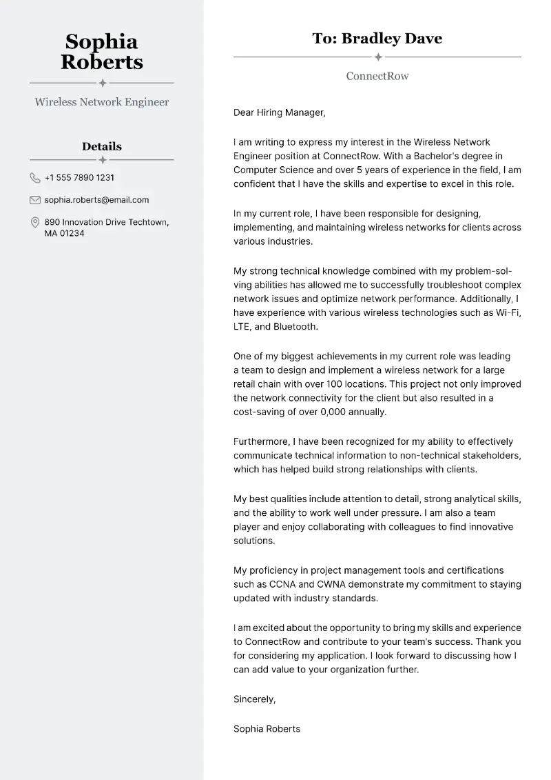 Wireless Network Engineer Cover Letter Wireless Network Engineer Cover Letter