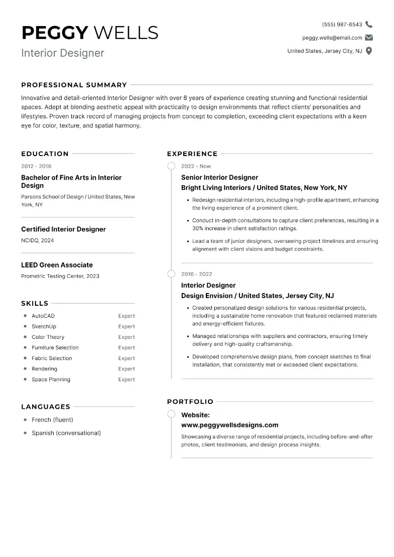 Interior Design Resume Examples and Templates