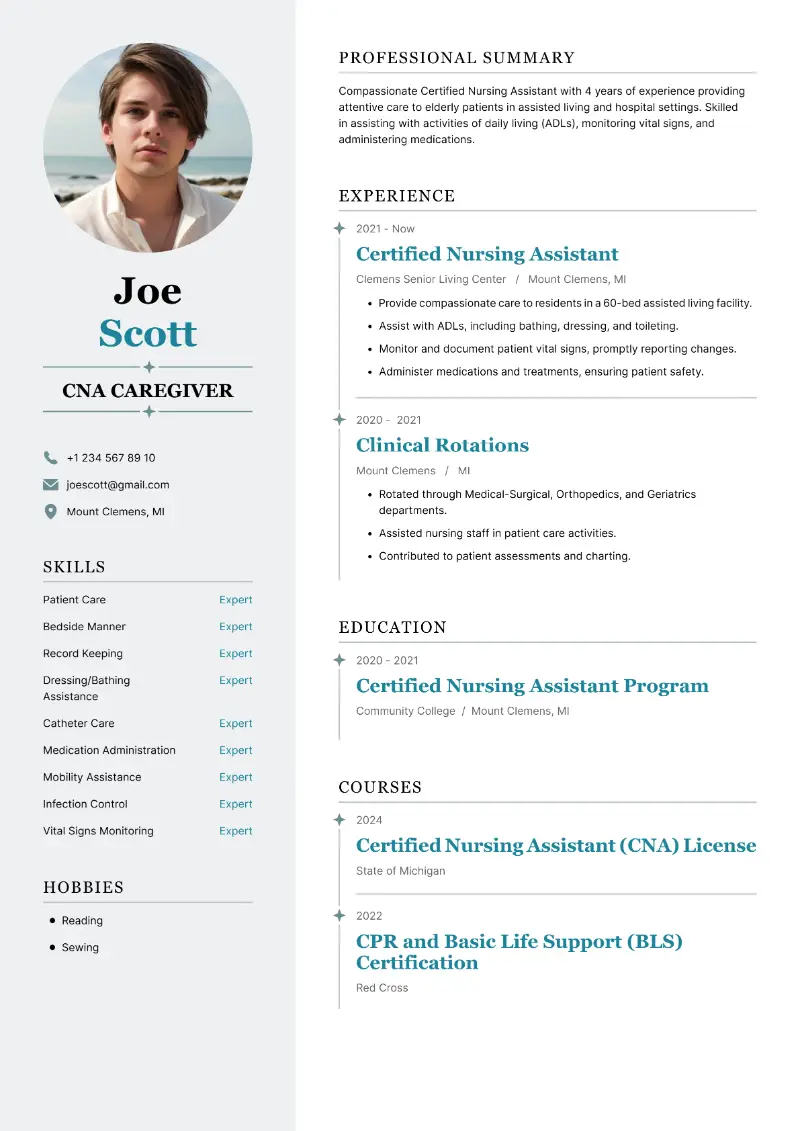 CNA Caregiver Resume CNA Caregiver Resume