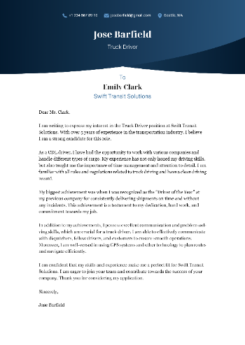 Truck Driver Cover Letter Example Truck Driver Cover Letter Example