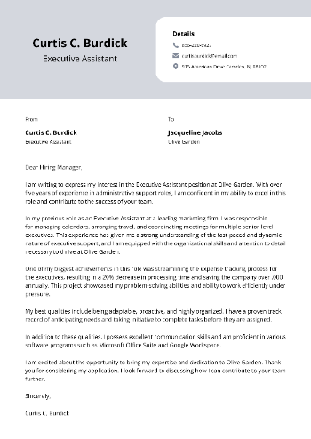 Executive Assistant Cover Letter