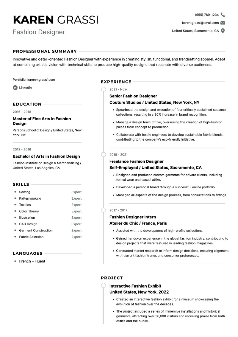 Fashion Designer Resume: Examples and Templates