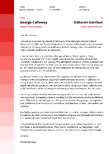 Supply Chain Manager Cover Letter Example Supply Chain Manager Cover Letter Example