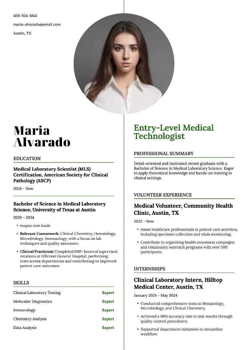 Medical Technologist Resume Examples and Writing Tips 