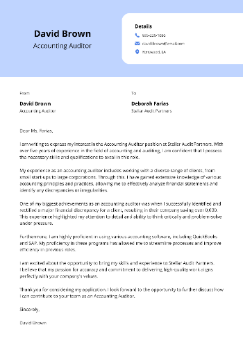 Accounting Auditor Cover Letter Example Accounting Auditor Cover Letter Example