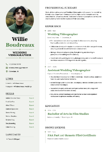 Wedding Videographer Resume Wedding Videographer Resume