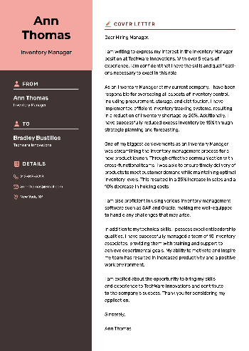 Inventory Manager Cover Letter Sample Inventory Manager Cover Letter Sample