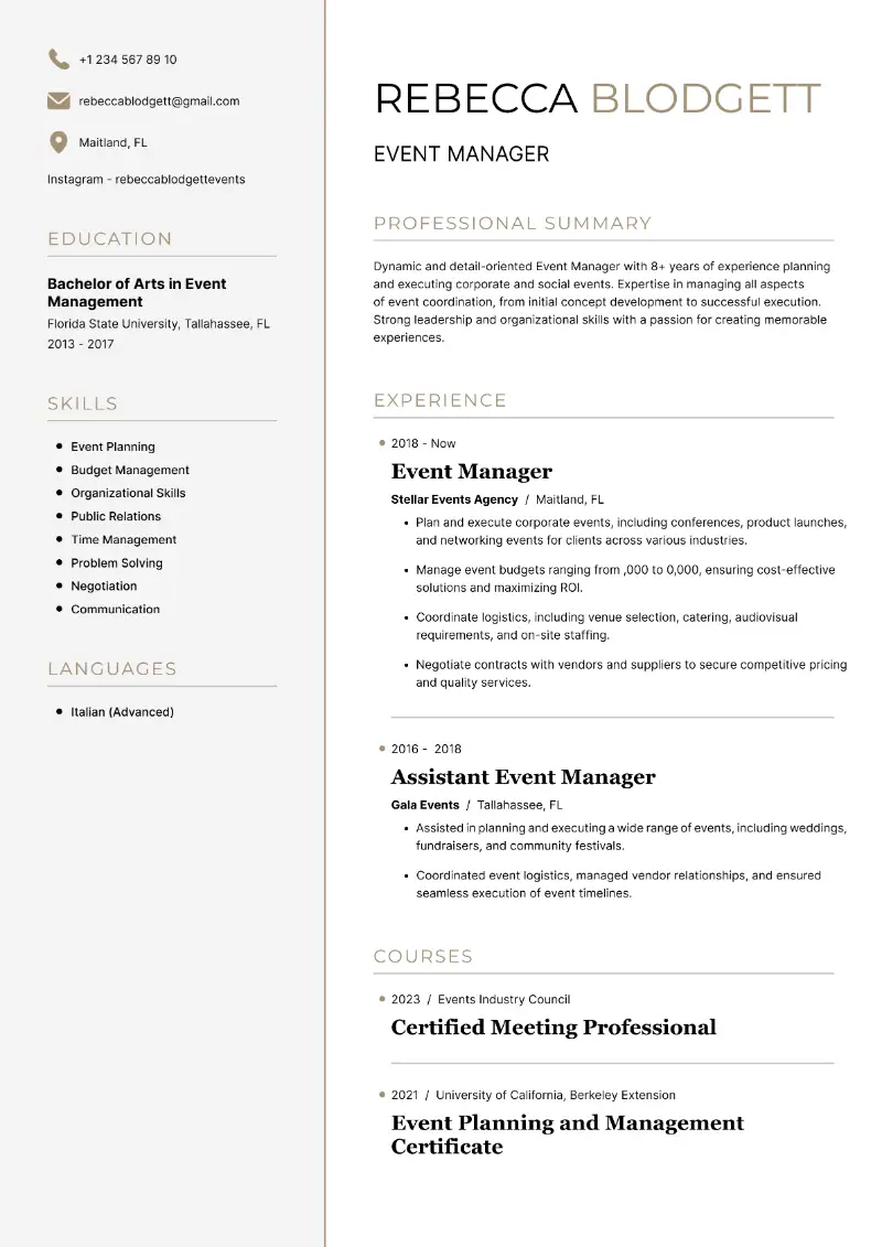 Event Manager Resume Examples and Guide for 2024