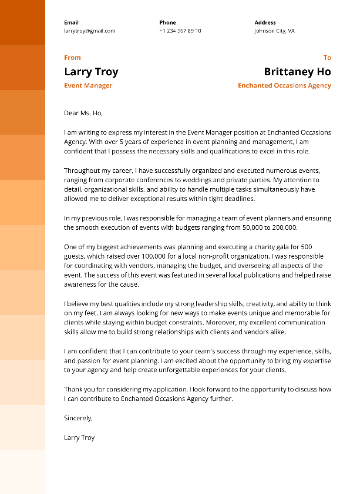 Event Manager Cover Letter Example Event Manager Cover Letter Example