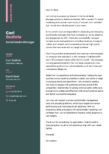 Social Media Manager Cover Letter Social Media Manager Cover Letter