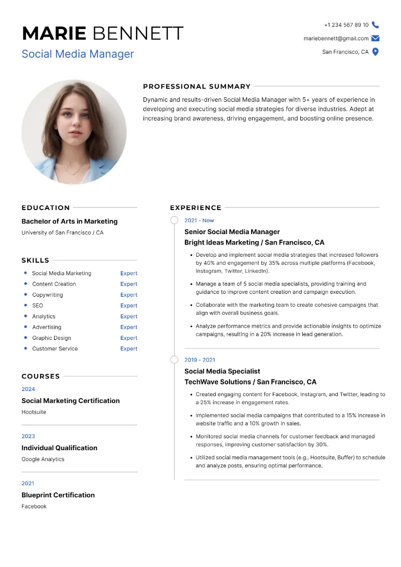 Social Media Manager Resume Examples and Templates