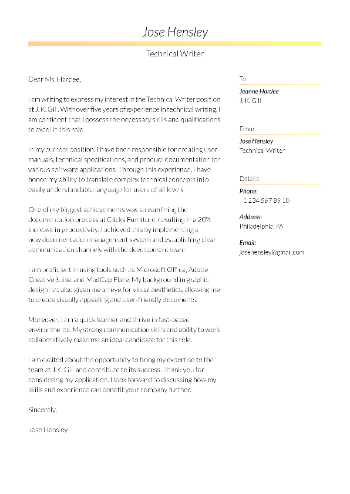 Technical Writer Cover Letter Technical Writer Cover Letter