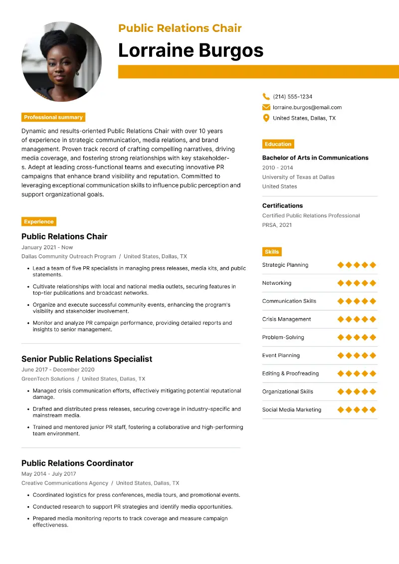 Public Relations Resume Examples (with PR Templates)