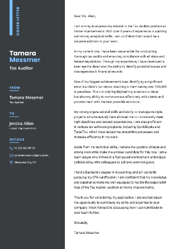 Tax Auditor Cover Letter Sample Tax Auditor Cover Letter Sample