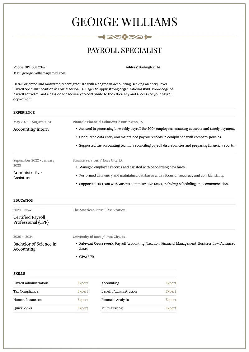 Payroll Specialist Resume Examples and Writing Guide
