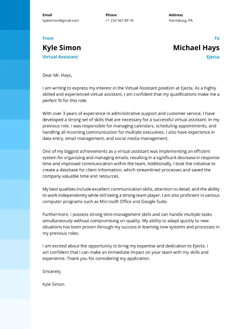 Virtual Assistant Cover Letter Virtual Assistant Cover Letter