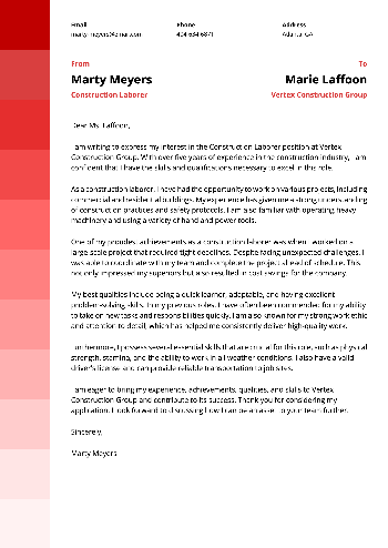 Construction Laborer Cover Letter Construction Laborer Cover Letter