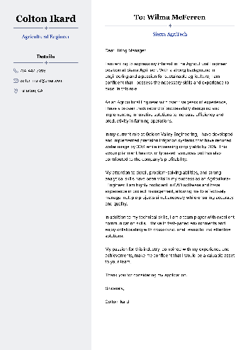 Agricultural Engineer Cover Letter Example Agricultural Engineer Cover Letter Example